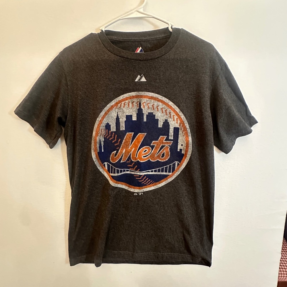 Majestic New York Mets Youth Small Shirt Charcoal Gray Heather Graphic Tee MLB
